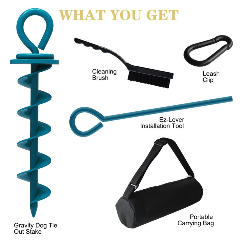 Eurmax USA Heavy Duty Dog Tie Out Stake for Large Dogs up to 210 lbs,Dog Stakes for Outside,Ground Anchor for Dog Leash,Runner Cable, Pet Gadget Dog Accessories Trampoline Stakes(1,Medium,Navy Blue) - Image 3